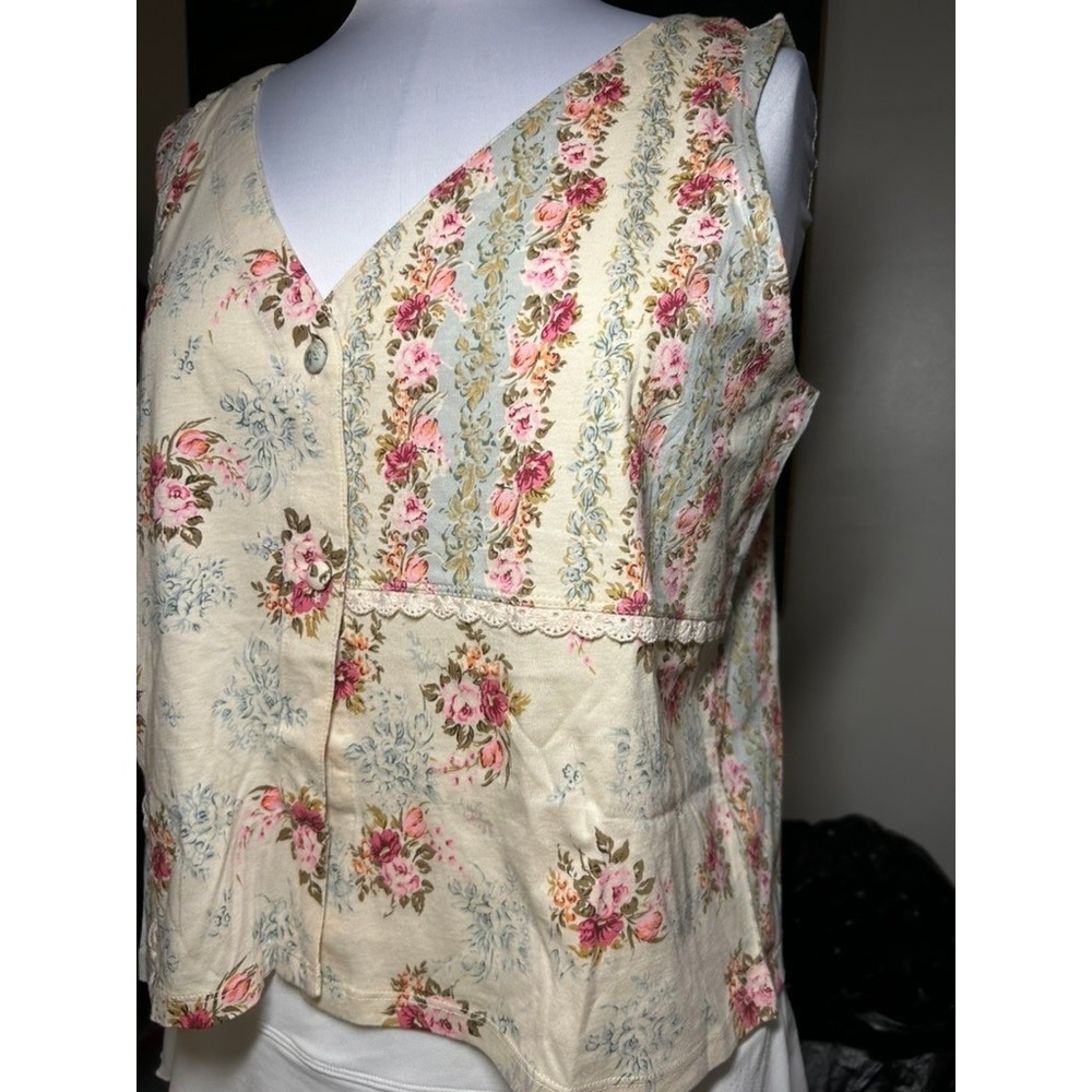 Vintage Gold label Victorias Secret Floral Vest Button Cottagecore M NWT RARE - Picture 2 of 8